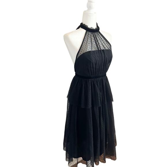 Avec Les Filles Tiered Tulle Halter Midi Dress 2 Black NWT - Picture 3 of 9
